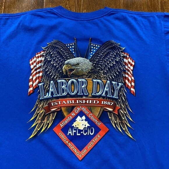 Union Line Atlanta Georgia Labor Day USA Eagle Workers Blue T-Shirt Men's XL - Picture 5 of 8